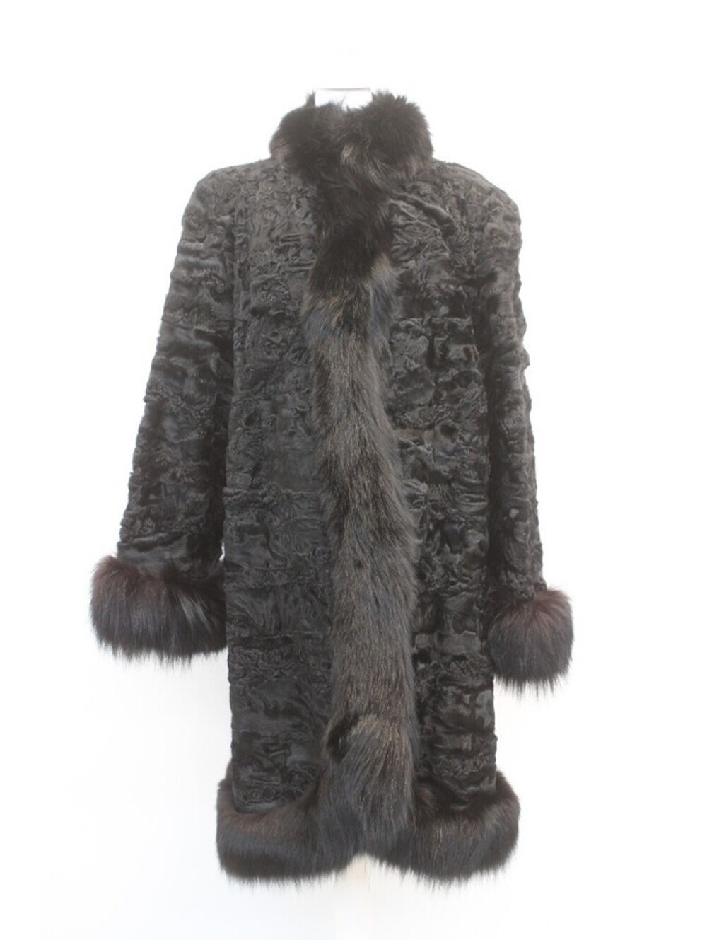 MINT BLACK CURLY LAMB & FOX FUR COAT JACKET WOMEN WOMAN SIZE 6 SMALL